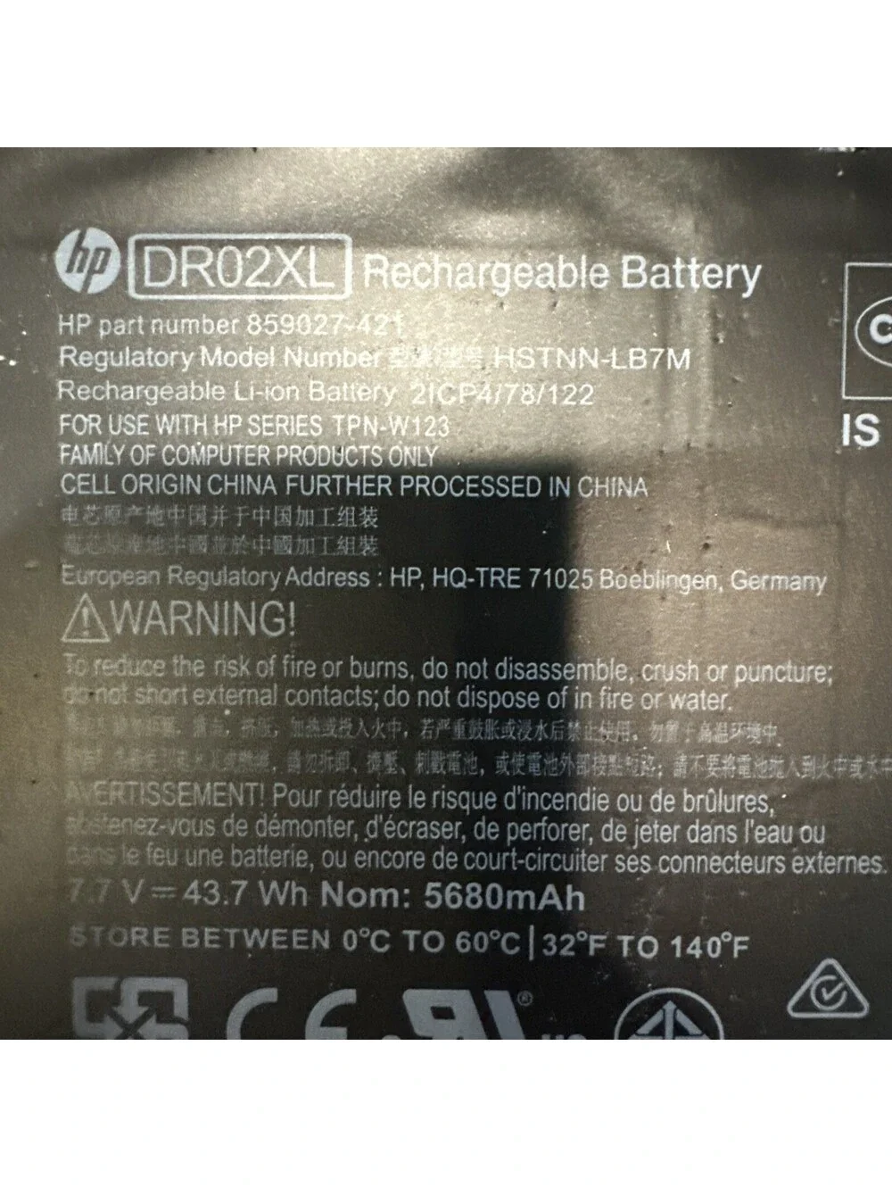 859027-421 DR02XL OEM HP BATTERY  7.7V 43.7WH CHROMEBOOK  11-V010WM (A)(DE112)